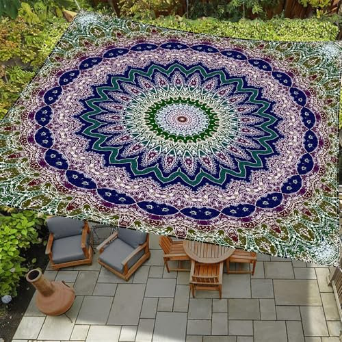 Treer 3D-indisches Mandala-Muster Sonnensegel Rechteckig – wasserdichte Sonnenschutz Markise mit ösen, UV-Schutz 95% für Garten, Terrasse, Balkon und Camping, inkl. 4 Seilen (Stil 7,2x2.4m)