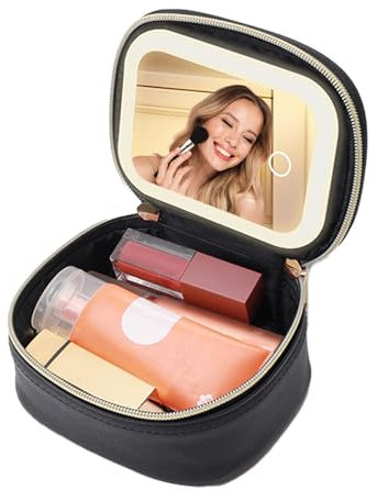 Elitzia Make-up-Tasche mit LED-Spiegel, abnehmbar und tragbar, kleine Reise-Make-up-Tasche, Mini-Kosmetiktasche für Damen, 3 Leuchtmodi, wiederaufladbar, 1000 mAh Akku, wasserdichte