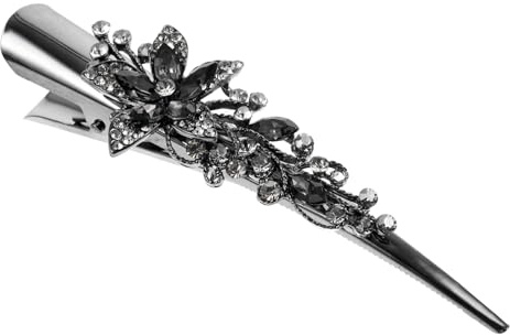 DEARMAMY Pince à Cheveux en Métal Alligator Paillettes, Grosse Barrette Vintage Noire pour Femme, Coiffage Facile et Maintien Ferme, pour Party Élégante