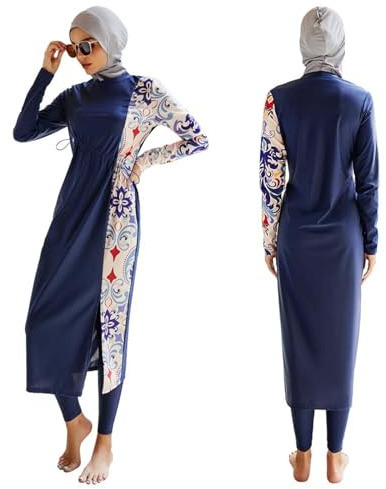 NaLatia Islamischer 3tlg Badeanzug Ganzkörper - Blickdicht Langarm Burkini + Schwimmhose + Hijab - UV-Schutz Formbeständig Damen