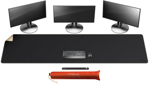 Mydours 200x50cm große Schreibtischunterlage, PU Leder & Kork Schreibtischunterlage, Extra große XXXL Schreibtisch-Mausunterlage für Arbeitsplatz, Büro, Zuhause (Schwarz)
