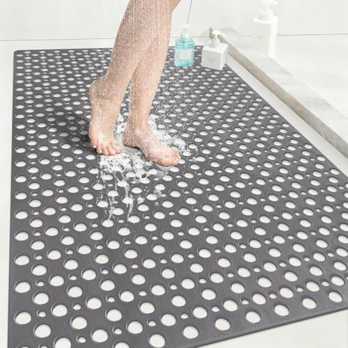 Extra Large Shower Mat Non Slip Anti Mould: 80 x 120 cm Non Slip Shower Mat for Inside Walk-in Shower Tray - Soft TPE Anti Slip Shower Mat for Bathroom Wet Floor - Machine Washable