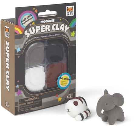 Tiger Tribe Super Clay Moonrise, Neutral Air Dry Modelling Kit for Kids | Neutral Coloured Air Dry Clay Craft Set with Tools, Creative Activity for Imaginative Play, Art Gift for Boys & Girls Age 4+