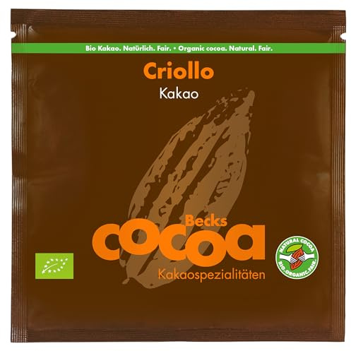 Becks cocoa™ Criollo Reiner Bio Kakao – Premium Trinkschokolade ohne Zucker & Zusätze, nicht alkalisiertes Kakaopulver, perfekt für Heiße Schokolade, Backen & Desserts – 20 g Sachet