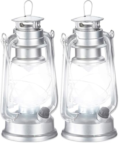 Relaxdays Sturmlaterne LED, retro Sturmlampe als Fensterdeko oder elektrische Gartenlaterne, batteriebetrieben, silber (Packung mit 2)