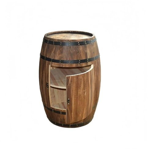 TJKK Wood Whiskey Barrel Tables, Barrels Side Table with Door, Bar Decorative Wine Cabinet Shelf for Home, Cellars and Bar (15.74 * 12.59in,One Size)