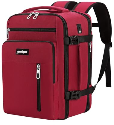 YOKGO Zaino da Viaggio Ryanair 40x30x20 Bagaglio a Mano per Wizzair Vueling | 24-30L Espandibile 40x30x25 Zaini Cabina,Borsa Aereo Porta PC Laptop 15.6 Per Donna,Uomo,Travel Backpack Rosso