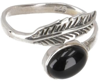 Filigraner Silberring mit Edelstein, indischer Schmuckring, 17 mm, Onyx