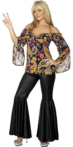 Smiffys, Damen Hippie Kostüm, Oberteil und Schlaghose, L (44-46 EU), Schwarz