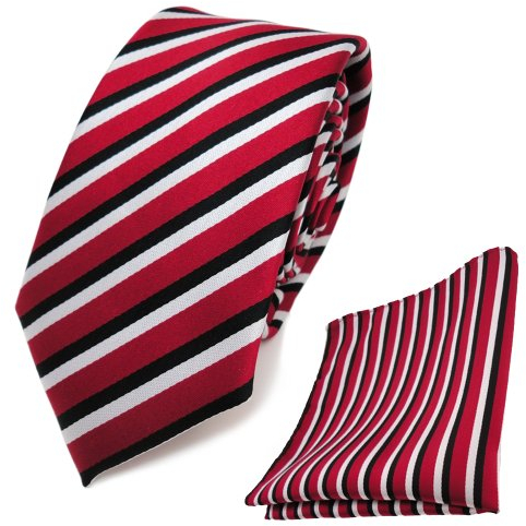 TigerTie - schmale Designer Krawatte Designer Einstecktuch in rot schwarz weiss gestreift