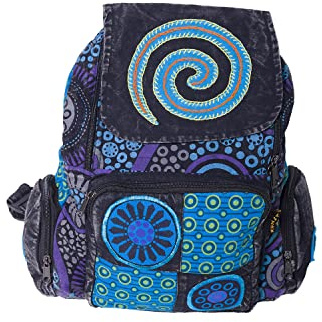 Kunst und Magie Spiral Rucksack Baumwolle Unisex Tagesrucksack Vintage, Farbe:Schwarz/Blau
