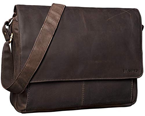 STILORD 'Lonzo' Vintage Umhängetasche echtes Büffel-Leder Messenger Bag für Herren und Damen Unitasche Büro Business Studium Leder, Farbe:matt - dunkelbraun