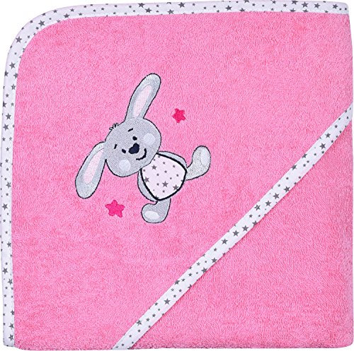 Wörner Kapuzenbadetuch Hase Walk-Frottier rosa/weiß Größe 100x100 cm