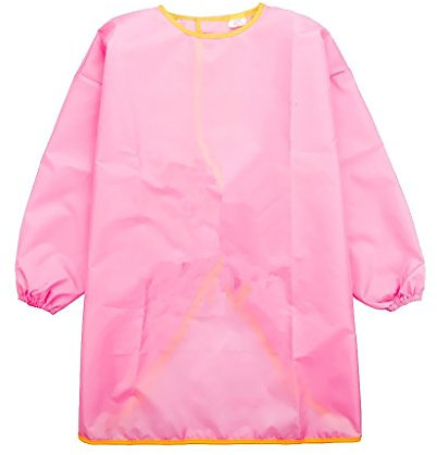 Yundxi Kinder Malkittel, Kinder Bastelkittel, Bastelschürze, Kinder Schürze - Malschürze mit Langarm (Rosa,Groß)
