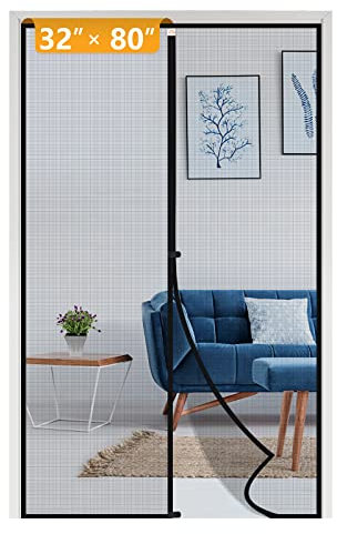 Yotache 81x203cm Moustiquaire Porte à Fermeture Aimantée en Fibre de Verre Maille Ultra Fine Boucle Coupe-Vent Anti-insectes Sreen door Noir
