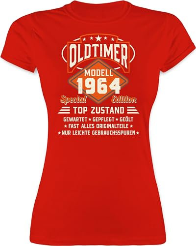 Shirt Damen - 60. Geburtstag - Oldtimer Modell 1965 - XXL - Rot - Geschenk Frauen 60 Tshirt Outfit zum 60.Geburtstag 60-Geburtstag 1963 t-Shirt Jahre Spass sprüche sechzig 1964 Funshirt Frau