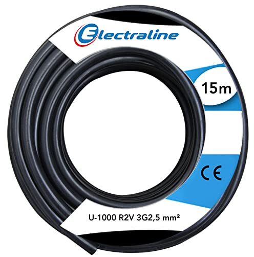 Electraline 20218286D Couronne de Câble U-1000 R2V 3G2,5 15M, Noir