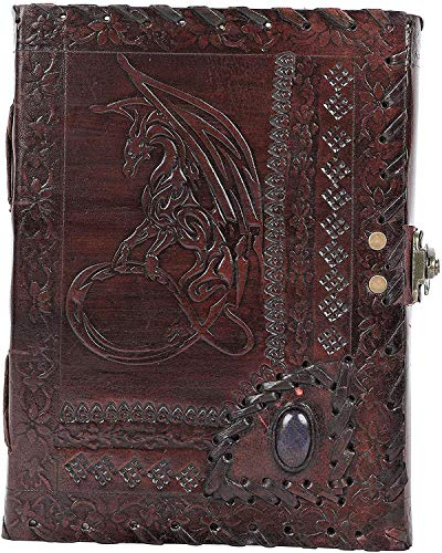 OVERDOSE Dragon with Stone Embossed Journal Notebook Handgemachtes Leder Journal Reisetagebuch Schreib journal Organizer planer Tagebuch Size 6 x 8 inches | 15x20 cm
