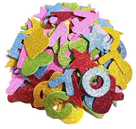 344 Stück Glitzer Schaumstoff Aufkleber Sticker Buchstaben Selbstklebend Stern Herzen Alphabet Bunt Aufkleber Sticker EVA Moosgummi Buchstaben zum kleben für Schultüte DIY Handwerk