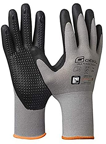 Gebol Multi Flex Touch | Arbeitshandschuhe für den Touchscreen | Nitrilhandschuhe mit Noppen für Damen und Herren | Größe M (Gr 8) | Grau | 1 Paar