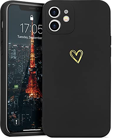 Lafunda Handyhülle Kompatibel mit iPhone 12 Mädchen hülle Ultra Dünn Silikonhülle süß Liebesherz Schutzhülle stoßfest Case Bumper Back Cover mit Fallschutz für iPhone 12 Schwarz