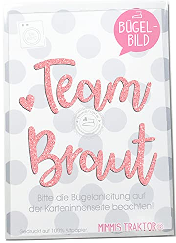 GLITZER Bügelbild Team Braut JGA 18 cm Aufbügler Applikationen Bügelsticker für Stoffe Textilien zum Aufbügeln, Farbe:Glitzer rosé