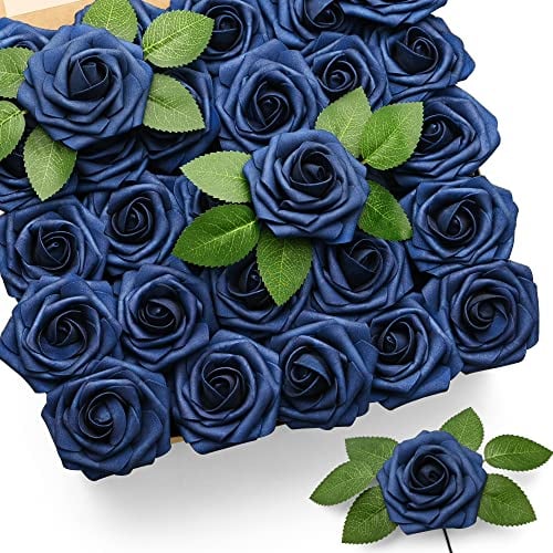 Mocoosy Künstliche Rosen, Marineblau, fühlt Sich echt an, Schaumstoff-Rose mit Stielen, Großpackung für selbstgemachte Hochzeitssträuße, Tafelaufsätze, Blumenarrangements, Brautparty, Party,