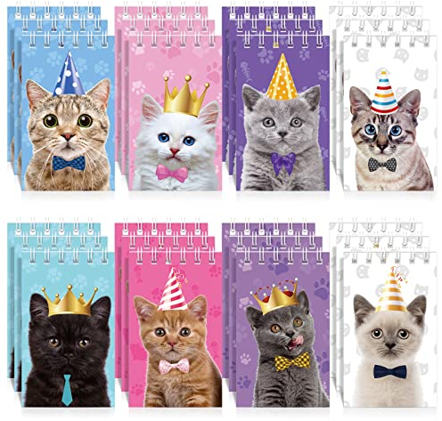 24 Stück Katze Tier Mini Notizblock Süße Klein Spiraltasche Notizbuch Haustier Katze Memo Spiralblock Spiralbuch Schreibblock für Katzen Partys Jungen Mädchen Büro Schule (Lebendiger Stil)
