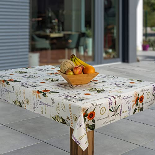 laro Wachstuch-Tischdecke Abwaschbar Garten-Tischdecke Wachstischdecke PVC Plastik-Tischdecken Eckig Meterware Wasserabweisend Abwischbar AS, Muster:Lavendel Sonnenblumen Provence, Größe:100x160