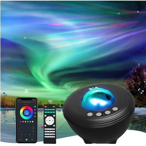 Febotak Proyector estrellas Aurora Galaxia Música Techo Proyector luz nocturna para bebe niños adultos con somnífero ruido blanco, compatible con Alexa