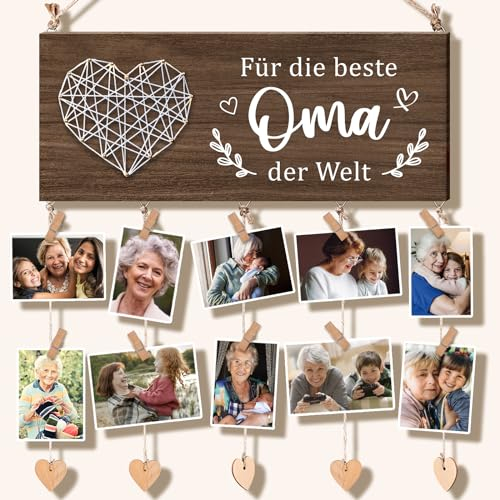 Vetbuosa Oma Geschenke zum Geburtstag-Hängender Bilderrahmen mit 5 Linien und 10 Holzklammern, Geschenk Oma, Geschenk für Oma, Geschenk Oma Geburtstag, Beste Oma Geschenke, Geburtstagsgeschenk Oma
