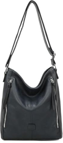 ITALYSHOP24 OBC DAMEN TASCHE Umhängetasche Schultertasche Shopper Crossbody Henkeltasche CrossOver Kunstleder Beuteltasche Handtasche Hobo Bag Reise Dunkelblau