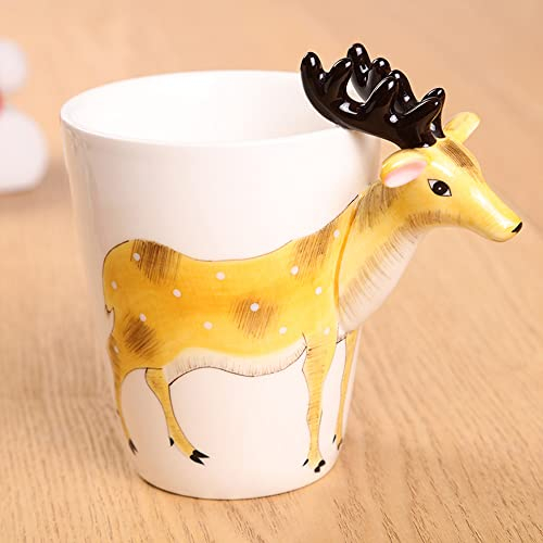 LOZACHE 3D Hirsch Kaffeetasse, 420ml Lustige 3D-Tier-Keramik-Kaffeetasse, Geschenk für Geburtstag, Weihnachten, Erntedankfest, Vatertag, Muttertag (Hirsch)