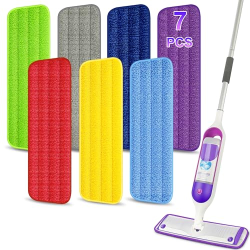 7 Pack Reusable Mop Pads for 13''-15'' Spray Wet Mops - MEXERRIS Microfiber Mops Pads Refills Household Replacement Heads for Wood Floor Hardwood Laminate Tiles Flooring