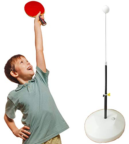Table Tennis Trainer, 2 Rackets, 100cm Adjustable Flexible Shaft, Ping Pong Ball Training, White