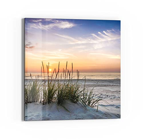 DEQORI Glas-Magnettafel | 30x30 cm groß | Motiv Sonnenuntergang am Strand | Memo-Board aus Glas | Magnetboard inkl. Magnete, Stift & Tuch für Küche & Büro | Tafel magnetisch & beschreibbar