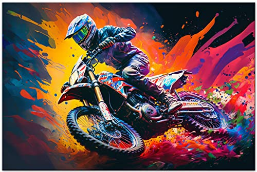 Printonia Leinwand-bild 120x80cm Motocross Motorrad Motorräder Abstrakt Art Wandbild Bilder Dekoration Deko Kunstdruck