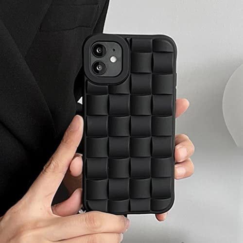 UEEBAI Compatible with iPhone 11 6.1 Case, 3D Laid Grid Desgin Slim Lightweight Soft Silicone Phone Cover Shockproof Protective Bumper Corners Case for iPhone 11 6.1 inch Women and Girls - Black