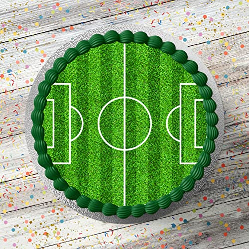 Football Field Pitch Pre Cut Edible Icing Cake Topper 7.5 Inch Round Decoration