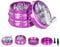 TIRIRS 2.5 4 Pieces Hand Cranked Clear Top Herb Grinder - Aluminium Spice Grinder with Pollen Scraper and Cleaning Brush, Foldable Handle - Purple and Silver.