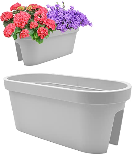 Stephans Möbelbörse 2er Set Balkon Geländer Blumenkasten, Geländertopf, Balkonkasten, Blumentopf, Blumenkübel, Pflanztopf Railing oval 59x26cm (Grau)