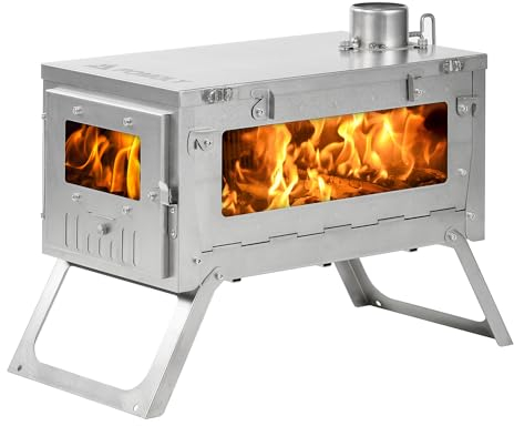Camping Wood Stove Hot Tent Stove, POMOLY Ti 0.6 Portable Lightweight Titanium Stove for Hiking, Cooking, Heating (Stove Pipe 9.84ft / 3m)