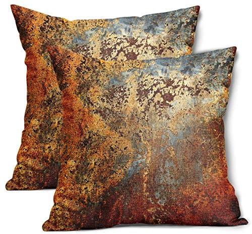 Brauner rostfarbener Metall-Kissenbezug, 45,7 x 45,7 cm, goldfarben, rostiger Zimt, Kupfer, Bronze, Metallic-Kissenbezüge, Orange, Blaugrün, rustikale Überwurfkissen, Herbst-Heimdekoration, für