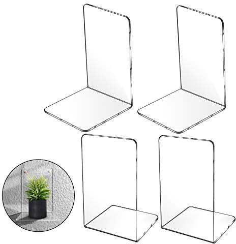 Deefongo 4 Stück Klarer Buchständer aus Acryl,Transparente Buchstützen,Buchstütze aus Acryl,Transparente Dekoration,Heavy Duty Buchstützen, rutschfest klar Schreibtisch Veranstalter