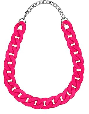 Soul-Cats Statement Kette Halskette bunt riesig oversized Panzerkette Gliederkette Vintage, Farbe:neonpink