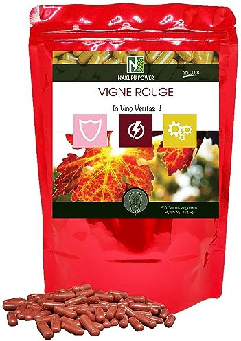 NAKURU | Vigne Rouge | Gamme Power | Fabriqué en France | In Vino Veritas! (500 Gélules Végétales de 325mg / Poids Net: 162,5g)