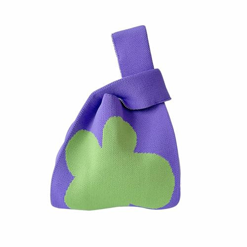Anopo Borsa da Polso con Nodo da Donna Piccole Borse all'uncinetto Estetica Carino Fiore Borsetta Maglia Borsa da Sera Moda Borsa a Tote Fiore Viola Verde