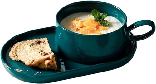 Juego de 2 cuencos de sopa de cebolla francesa con asas, sólidos para sopa y sándwich para cereales, pasta, helado, lavavajillas, microondas y horno, color verde, 420 ml