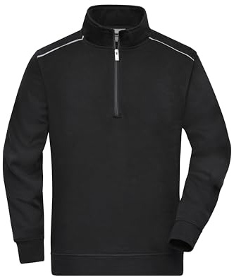 James & Nicholson Workwear Sweatshirt Halfzip - Praktischer Zip-Sweat aus robustem Materialmix | Farbe: black | Grösse: XS