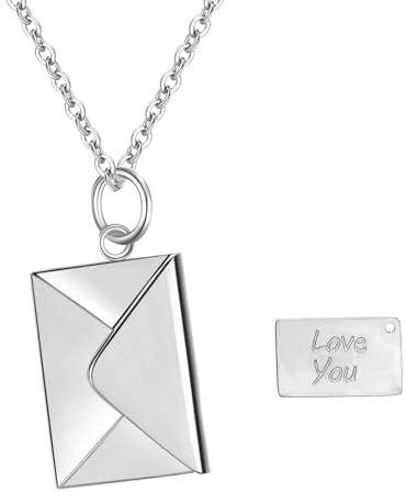 Cupimatch Halskette Damen Liebesbrief Umschlag: Kette Medaillon zum Öffnen Edelstahl Damenhalskette Anhänger mit Gravur Love You Gedenk Versprechens Amulett Schmuck für Mädchen Damen Mutter